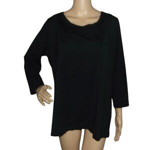 Dana Buchman Knit Top Womens XL black round cotton modal long tunic t-shirt